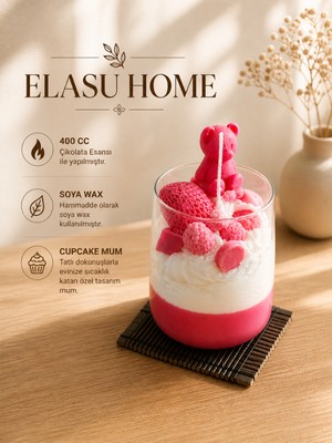 Elasu Cupcake Mum 400 cc Çikolata Esanslı %100 Soya Wax El Yapımı Dekoratif Mum