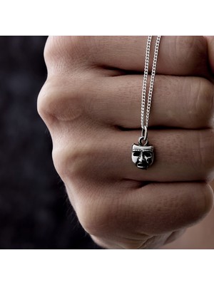 Ebrar Silver Gümüş Üzgün Surat Maske Kolye 925 Ayar Gümüş Üzgün Yüz Maske Figürlü Unisex Kolye