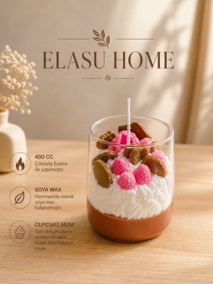 Elasu Cupcake Mum 400 cc Çikolata Esanslı Dekoratif Mum