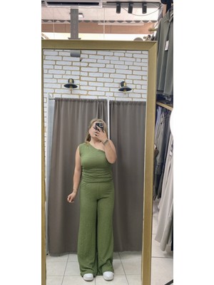 Tuba Toptaş Gofre Rahat Pantolon Yeşil S