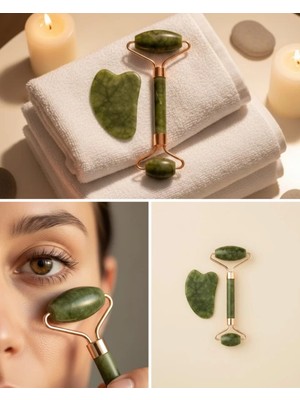 Nevamel® Yeşim Taşı Yüz Bakım Seti Çift Başlıklı Roller ve Gua Sha