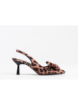 Fresco Scarfs Leopar Fiyonklu Kitten Topuklu Slingback Kadın Ayakkabı FS08MS24D