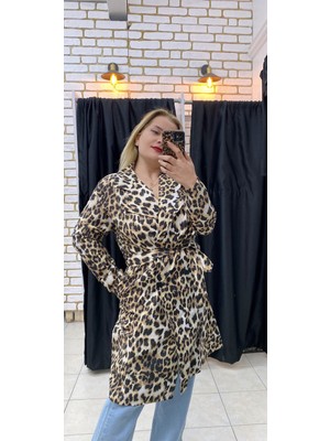 Tuba Toptaş Leopar Trençkot Astarsız M