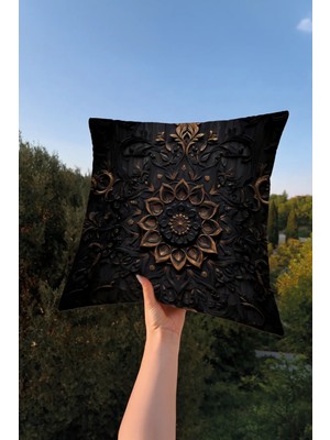 Charmbi Siyah Lotus Modern Kırlent Kılıfı 43X43 – Dekoratif Yastık Kılıfı Çift Taraf Baskı