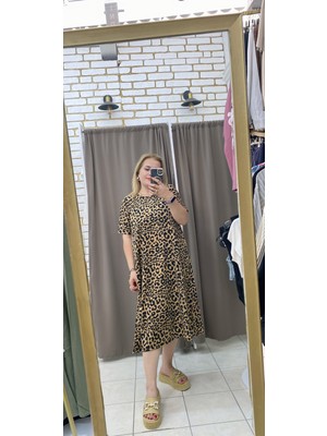 Tuba Toptaş Büyük Beden Viskon Anne Elbise Leopar 2xl - 3xl