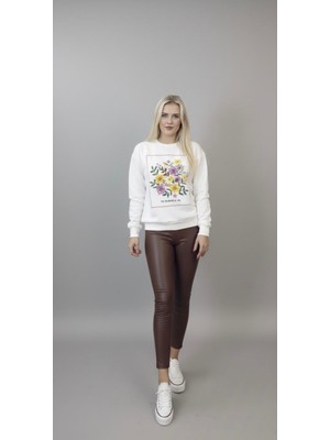 Tuba Toptaş Çiçekli Sweatshirt Ekru M