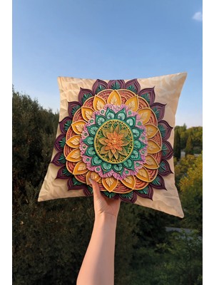Charmbi Yeşil Lotus Kırlent Kılıfı 43X43 Dekoratif Yastık Kılıfı Çift Taraf Baskılı Modern Koltuk Dekoru