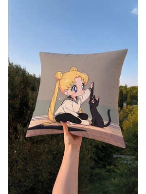 Charmbi Sailor Moon Modern Kırlent Kılıfı 43X43 – Dekoratif Yastık Kılıfı Çift Taraf Baskı