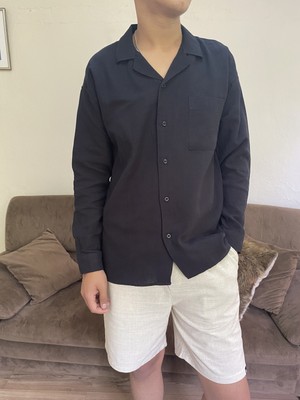 Tuba Toptaş Müslin Uzun Kol Oversize Gömlek Siyah Xl