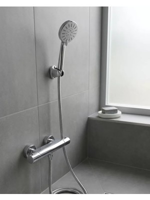 Nevamel® Krem Duş Başlığı Seti 4 Kademeli El Duşu Spiral Hortumlu Banyo Seti