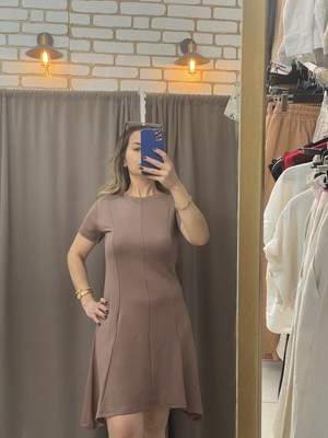 Tuba Toptaş Modal Kloş Parçalı Elbise Vizon S