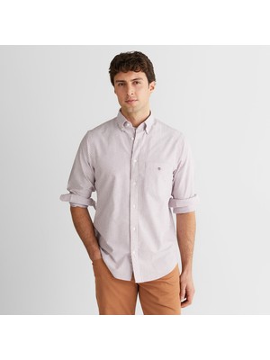 Gant Erkek Bordo Regular Fit Düğmeli Yaka Çizgili Oxford Gömlek