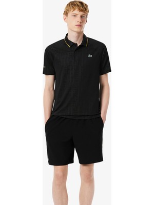 Lacoste Tennis x Novak Djokovic Erkek Slim Fit  Desenli Siyah Polo