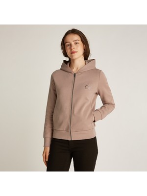 Calvin Klein Satin Regular Zip Kadın Kahverengi Sweatshirt