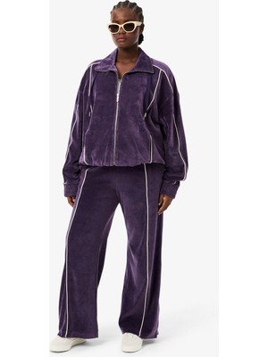 Lacoste Kadın Wide Leg Desenli Mor Eşofman Altı