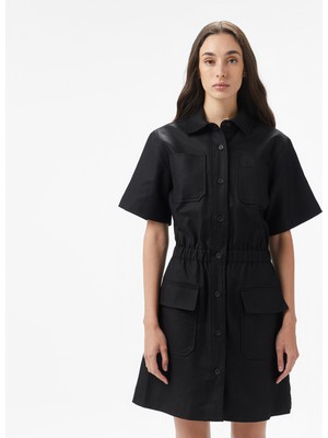 Lacoste Kadın Classic Fit Kısa Kollu Siyah Elbise