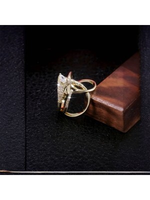 Sevil Gülgün Atelier Kadın Gold V Formlu Işıltılı Yüzük - Özel Tasarım Parlak Taşlı Eklem Yüzüğü