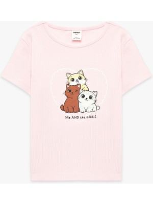 Koton Kedi Baskılı Kısa Kollu Bisiklet Yaka Pamuklu Tişört