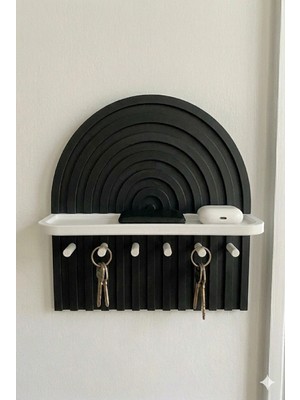AKT Modern Dekoratif Raflı Duvara Asmalı ANAHTARLIK(22X22 Cm, Yapışkanlı) | Bohem Stil Minimalist Organizer Raf | Şık Ev & Ofis Duvar Dekoru