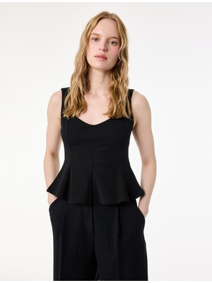 Koton V Yaka Kolsuz Slim Fit Krep Peplum Bluz
