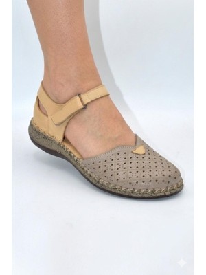 Shoemix Hakiki Deri Vizon Lazerli Kesim Anatomik Destekli Günlük Kadın Sandalet AYAKKABI-786