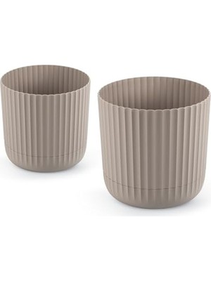 Aesco Zeraf Yuvarlak Saksı Seti 1,3 Litre + 2,6 Litre, Iç Mekan - Dış Mekan 2li Ekonomik Set Latte Renk