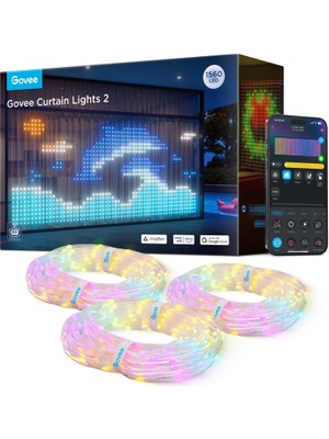 Govee Perde Işıkları 4,5×2 M, Dıy Gıf'li Akıllı LED Perde, Noel Dekorasyonu Için Rgbıc Renk Değiştiren Peri Işıkları, Akıllı Dinamik Dekorasyon, Su Geçirmez, Alexa ile Uyumlu, 1560 LED