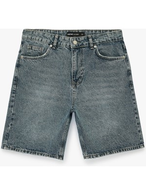 Koton Pamuklu Normal Bel Straight Fit Jean Şort