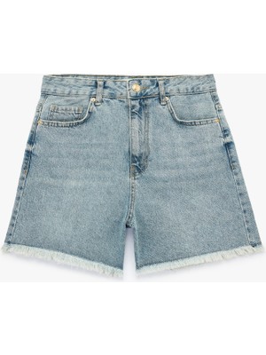 Koton Pamuklu Rahat Kalıp Duble Paça Mini Denim Şort