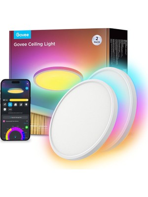 Govee Tavan Işığı Rgbıc Smart, 24W Ø30CM LED Tavan Işığı Kısılabilir, 16 Milyon Kendin Yap Renkli LED Tavan Lambası, Alexa ve Google Assistant ile Uyumlu, Yatak Odası Için, 2'li Paket