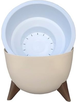 Aesco 2 Litre 19CM Küre Saksı Ayaklı Delikli Süzgeçli Plastik Çiçek Saksısı Fildişi
