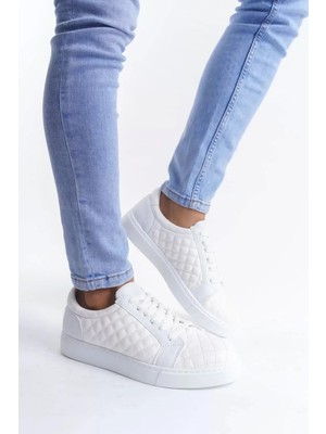 Kuback SLW166 Prestige Bağcıklı Cilt Kapitone Desenli Erkek Günlük Sneaker Ayakkabı Cbt - Beyaz