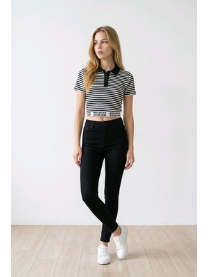 NİVA.ZY Polo Yaka Cizgili Crop