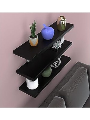 Aesco Modern Duvar Rafı 3 Lü Set Gizli Raf (50-50-50) (Siyah)