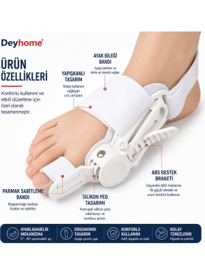 Deyhome Halluks Valgus Düzeltici Ayak Aparatı | Ayarlanabilir Başparmak Destekleyici Ortopedik Gece Ateli