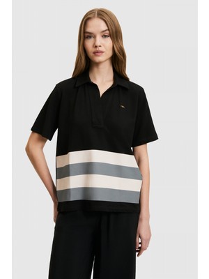 U.S. Polo Assn. Kadın Siyah Polo Yaka Tişört 50319995-VR046