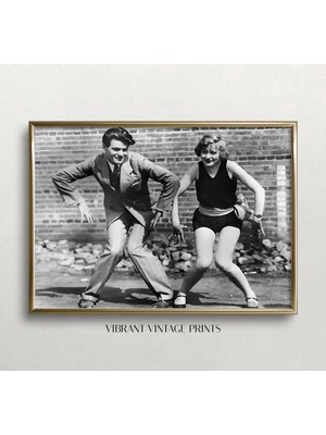 Ninastore Charleston Dansı - Siyah Beyaz Sanat - Vintage Duvar Sanatı - Dansçılar - Bar Arabası Dekorasyonu -