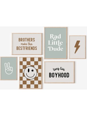 Ninastore Retro Tarzı Küçük Adam - Plaj Temalı Bebek Odası - Kareli Bebek Odası Posteri - Erkek Bebek Çocuk