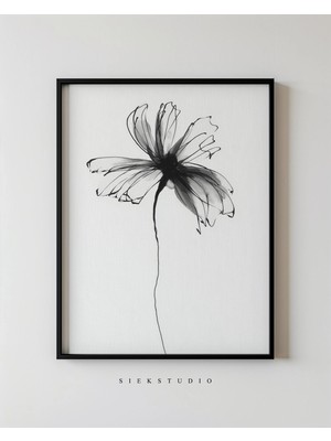 Ninastore Minimalist Botanik Siyah Çiçek Çizimi Yazdırılabilir Soyut Illüstrasyon Çağdaş Ev Duvar Sanatı