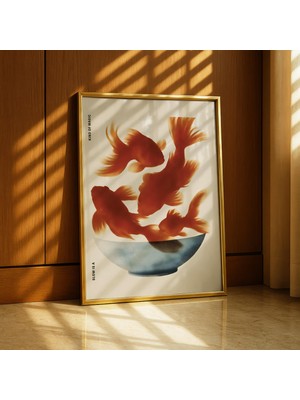 Ninastore Japon Balığı Duvar Sanatı Baskısı - Modern Minimalist Poster - Orta Çağ Kase Sanatı - Huzurlu