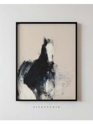 Ninastore Soyut At Silüeti Baskısı - Çağdaş Bej Siyah Nötr Binicilik Sanatı - Minimalist Hayvan Duvar Sanatı