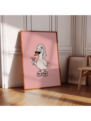Ninastore Şık Ördek Duvar Sanatı: Pembe Retro Kaz Baskısı (Baskı)