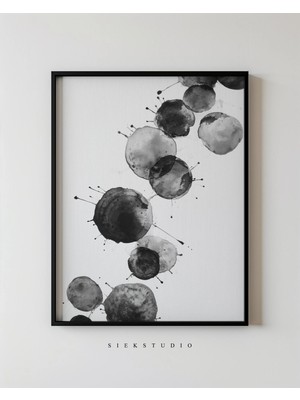 Ninastore Soyut Şekiller Daire Sanatı - Minimalist Boya Sıçratma Modern Duvar Baskısı Geometrik Siyah ve Gri