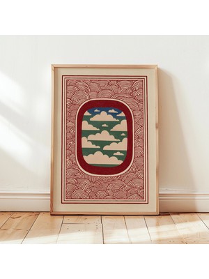 Ninastore Uçak Penceresi Duvar Sanatı | Seyahat Posteri Baskısı | Bulutlu Gökyüzü Illüstrasyonu | Minimalist