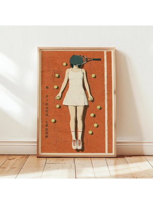 Ninastore Vintage Tenis Illüstrasyon Posteri | Kırmızı Kort Spor Sanat Eseri Baskısı | Baskı