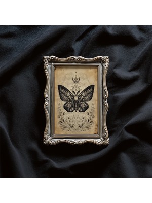Ninastore Vintage Gök Güvesi Duvar Sanatı - Gotik Botanik Baskı - Böcek Sanatı - Karanlık Akademi Dekorasyonu