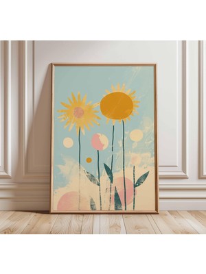 Ninastore Retro Ayçiçeği Duvar Sanatı Posteri – Orta Çağ Modern Soyut Çiçek Baskısı – Vintage Sarı Ayçiçeği