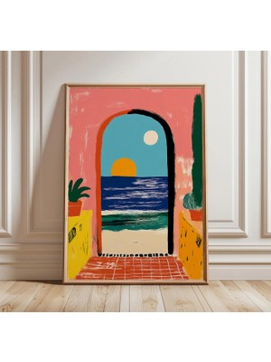 Ninastore Akdeniz Kemeri Posteri | Sahil Gün Batımı Duvar Sanatı | Deniz Kenarı Kapı Baskısı | Renkli Plaj