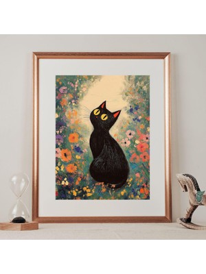 Ninastore Claude Monet Tarzında Çiçekler Arasında Kedi Sanatı - Monet Kedi Baskısı - Yazdırılabilir Duvar