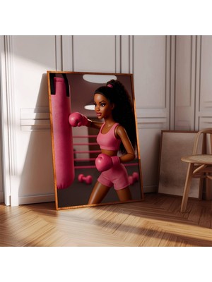 Ninastore Pembe Boks Posteri: Kız Boksör Hediyesi - Spor Sanatı Baskısı (Baskı)